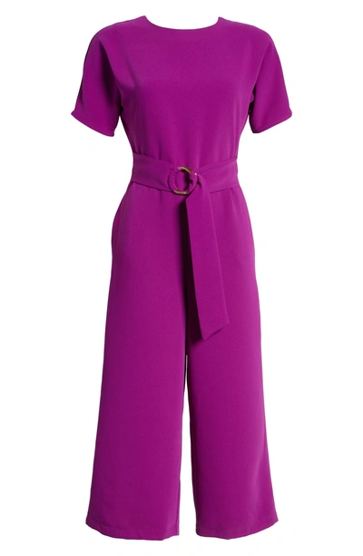 Shop June & Hudson Belted Culotte Jumpsuit In Violet
