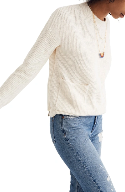 Shop Madewell Patch Pocket Pullover Sweater In Bright Ivory