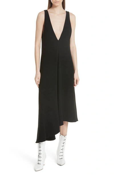 Shop Tibi Asymmetrical Double V-neck Dress In Black