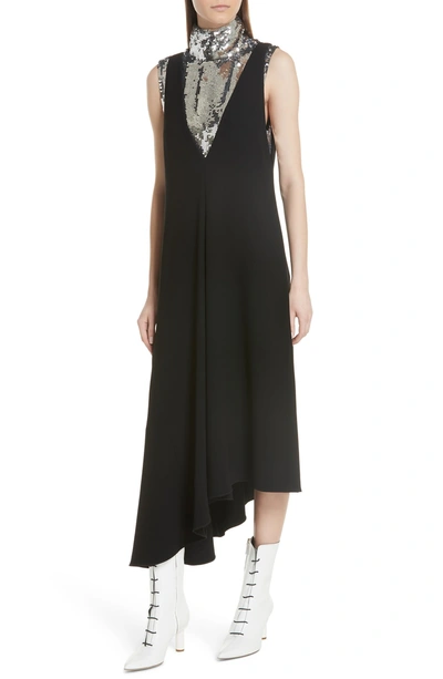 Shop Tibi Asymmetrical Double V-neck Dress In Black