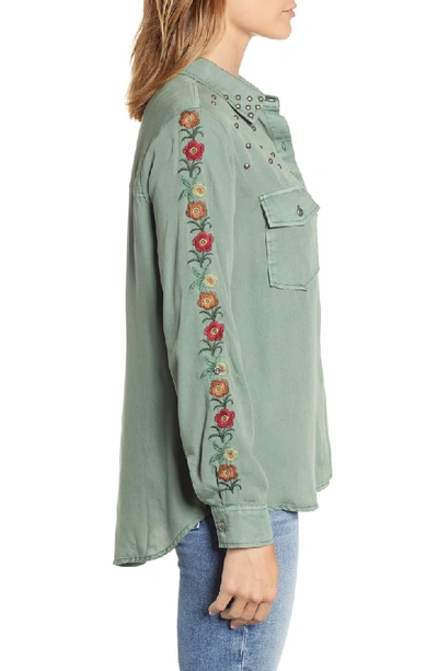 Shop Billy T Embroidered Roll-tab Shirt In Forest W/ Embroidery