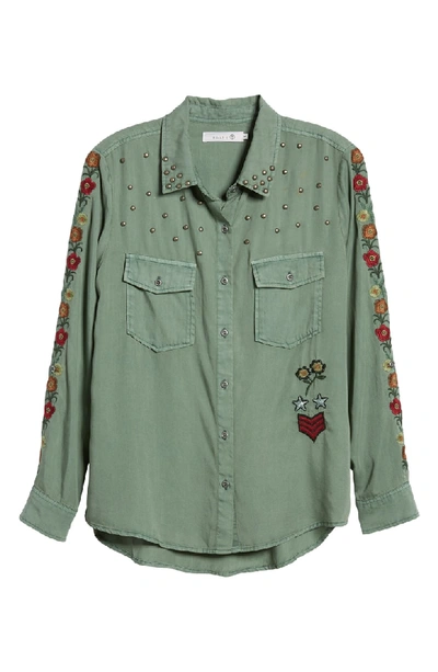 Shop Billy T Embroidered Roll-tab Shirt In Forest W/ Embroidery
