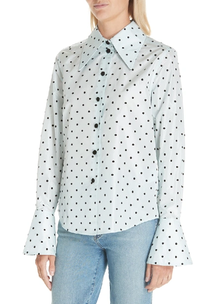 Shop Marc Jacobs Dot Print Silk Shirt In Light Blue