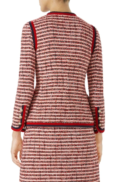 Shop Gucci Stripe Tweed Jacket In Gardenia-hibiscus Red Stripe