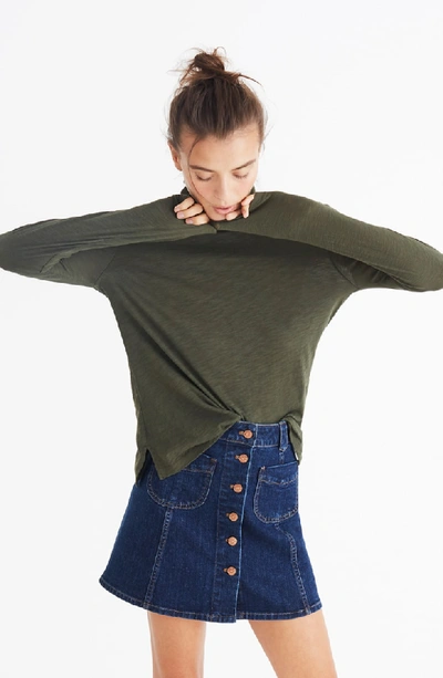 Shop Madewell Whisper Cotton Turtleneck Top In Forest Moss