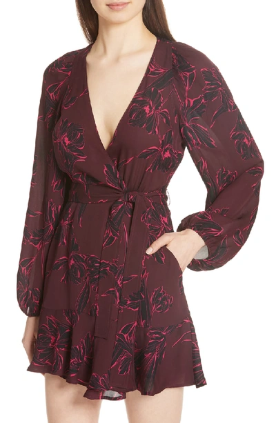 Shop A.l.c Embry Print Silk Wrap Dress In Bourdeaux/ Black