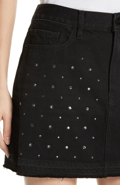 Shop Frame Le Mini Embellished Denim Skirt In Silver Nitrate