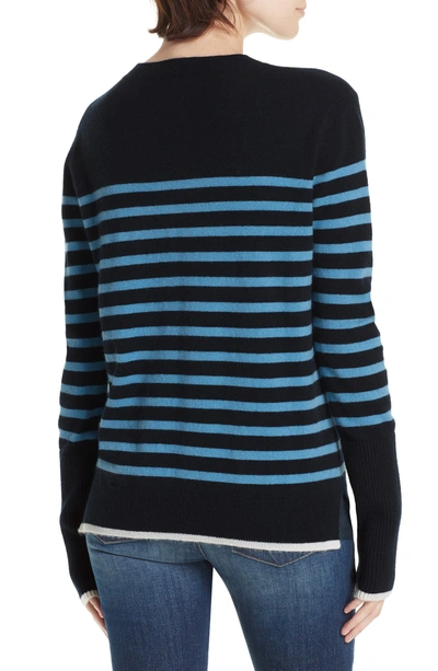 Shop La Ligne Aaa Lean Lines Cashmere Sweater In Navy/ Bright Blue/ Cream