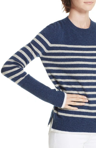 Shop La Ligne Aaa Lean Lines Cashmere Sweater In Blue Marle/ Grey Marle/ Cream