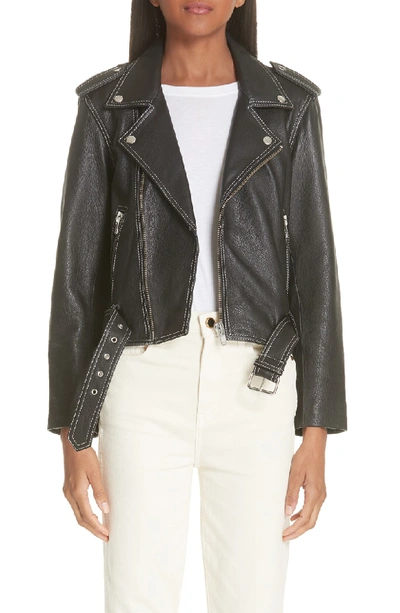 Shop Ganni Angela Leather Jacket In Black
