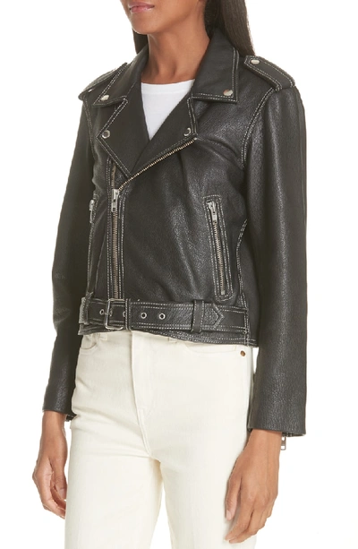 Shop Ganni Angela Leather Jacket In Black