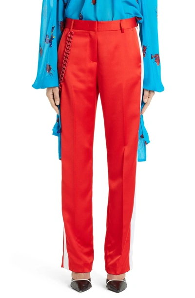 Shop Msgm Chain Detail Trousers In Red