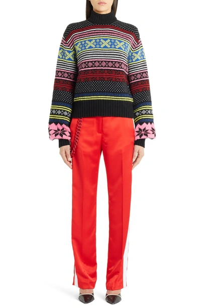 Shop Msgm Chain Detail Trousers In Red