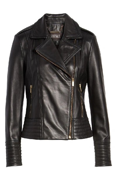 Shop Badgley Mischka Gia Leather Biker Jacket In Black