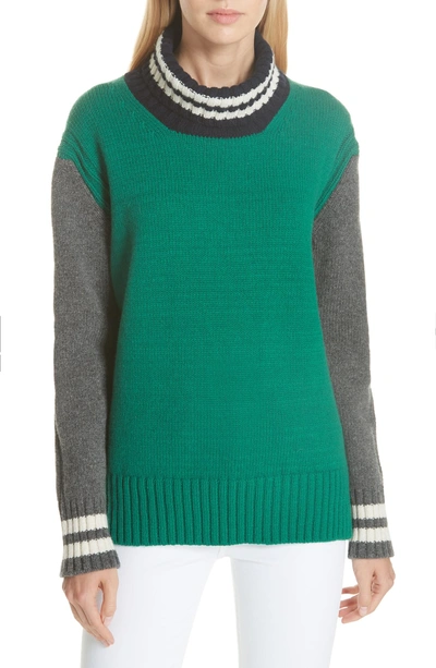 Shop Daughter Fintra Colorblock Wool Tunic Sweater In Green/ Navy