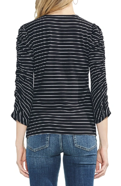 Shop Vince Camuto Textured Ruched Sleeve Stripe Top In Rich Black
