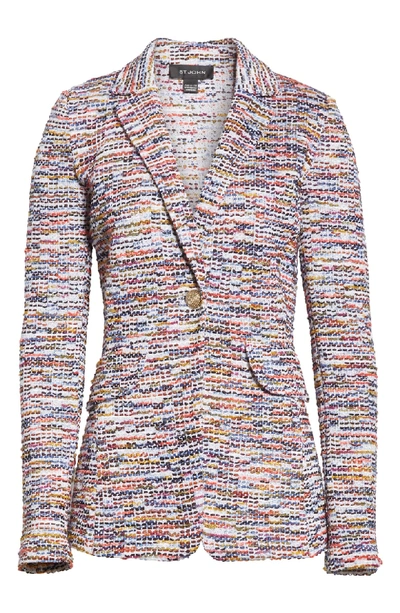Shop St John Vertical Fringe Multi Tweed Knit Jacket In Sienna Multi