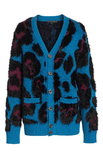 Shop Marc Jacobs Leopard Print Cardigan In Teal Multi