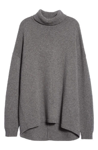 Shop Tibi Turtleneck High/low Cashmere Sweater In Dark Heather Grey