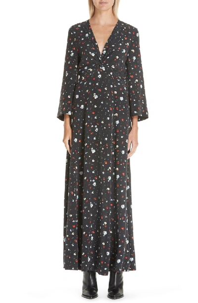 Shop Ganni Nolana Silk Maxi Dress In Black