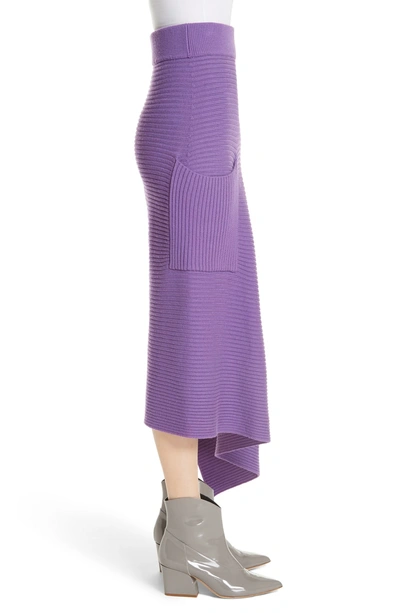 Shop Tibi Ribbed Merino Wool Asymmetrical Skirt In Purple