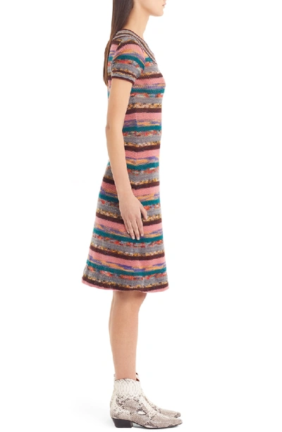 Shop Missoni Stripe Knit Dress In Pink Multi