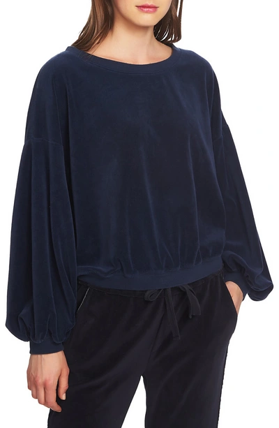 Shop 1.state Velour Boat Neck Pullover Top In Blue Night