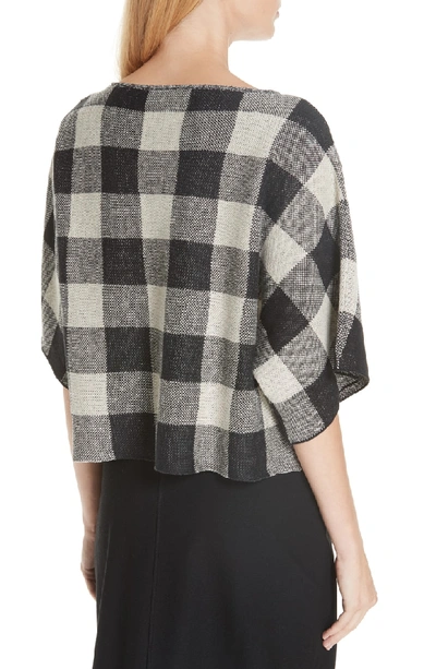 Eileen Fisher 3/4-sleeve Linen Checkerboard Sweater In Black