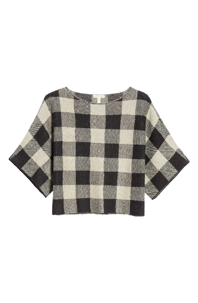 Eileen Fisher 3/4-sleeve Linen Checkerboard Sweater In Black