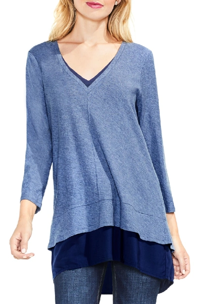 Shop Two By Vince Camuto Mixed Media Tunic In Indigo Night Heather