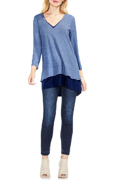 Shop Two By Vince Camuto Mixed Media Tunic In Indigo Night Heather