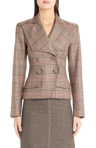 Shop Fendi Checked Double Breasted Wool Jacket In Grey