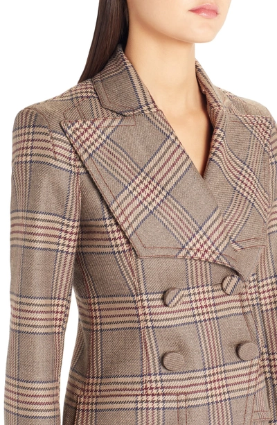 Shop Fendi Checked Double Breasted Wool Jacket In Grey