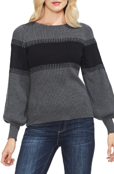 Shop Vince Camuto Colorblock Intarsia Sweater In Med Heather Grey