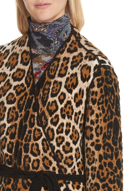 Shop Fuzzi Mixed Leopard Wrap Coat In Cammelo