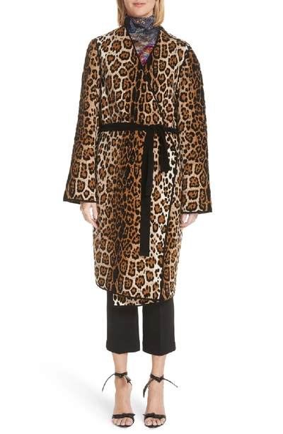 Shop Fuzzi Mixed Leopard Wrap Coat In Cammelo
