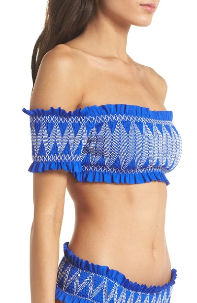 Shop Ted Baker Smocked Bardot Bikini Top In Bright Blue