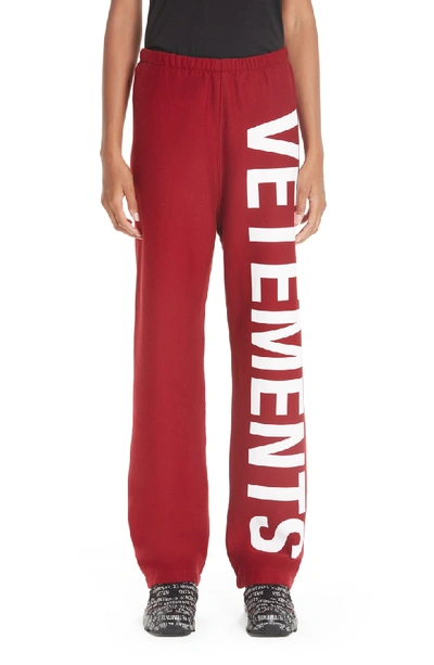 Shop Vetements Logo Sweatpants In Red