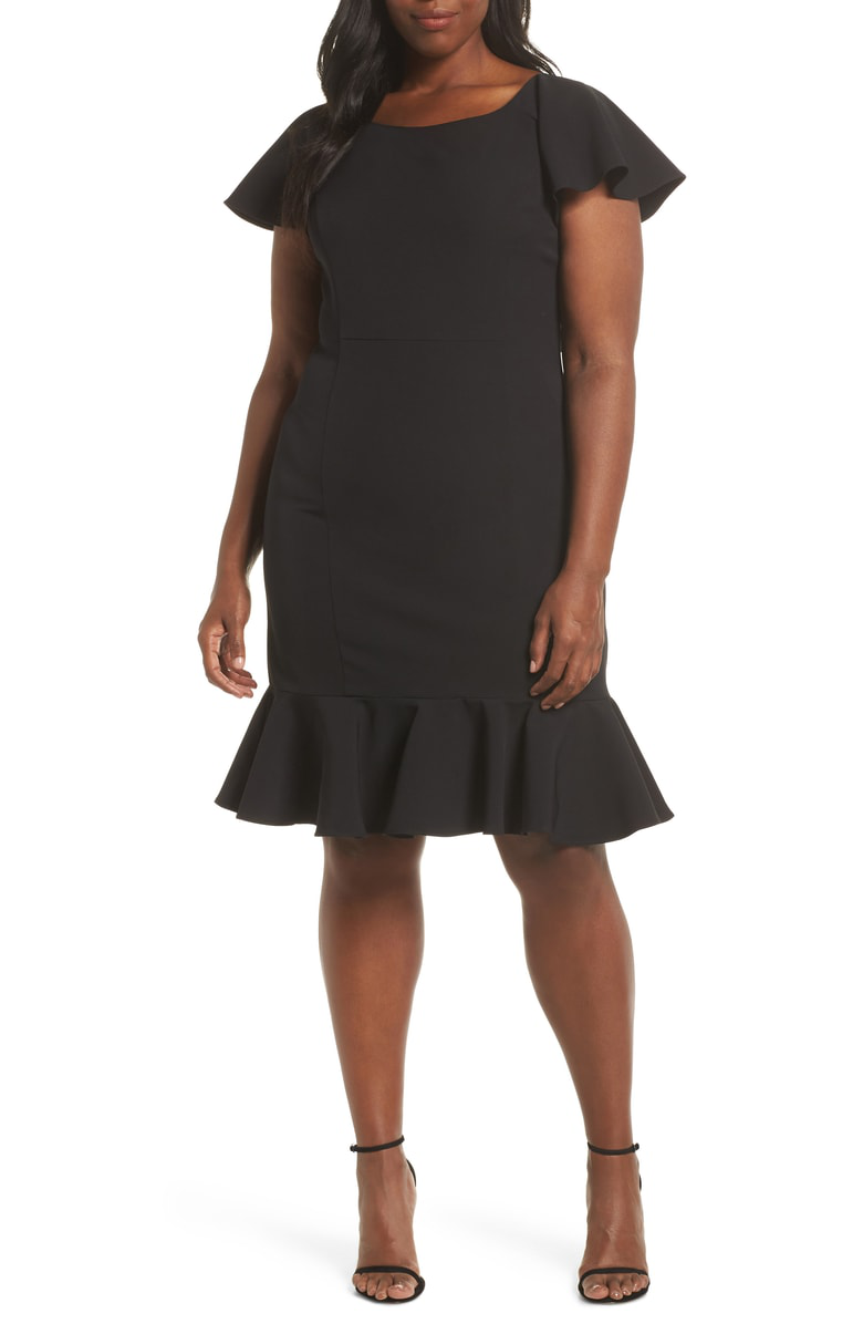 eliza j stretch ruffle crepe sheath dress