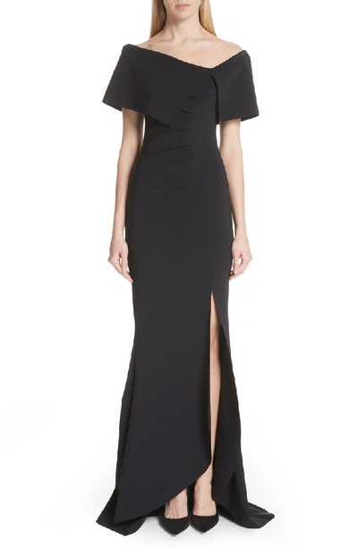 Shop Chiara Boni La Petite Robe Asymmetric Neck Mermaid Gown In Black