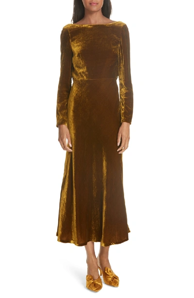 Shop Saloni Tina Cowl Back Velvet Dress In Gold