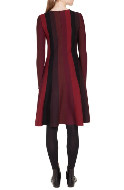 Shop Akris Punto Stripe Wool Dress In Burgundy/ Black Cherry/ Black