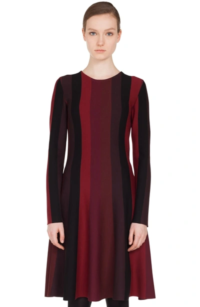 Shop Akris Punto Stripe Wool Dress In Burgundy/ Black Cherry/ Black