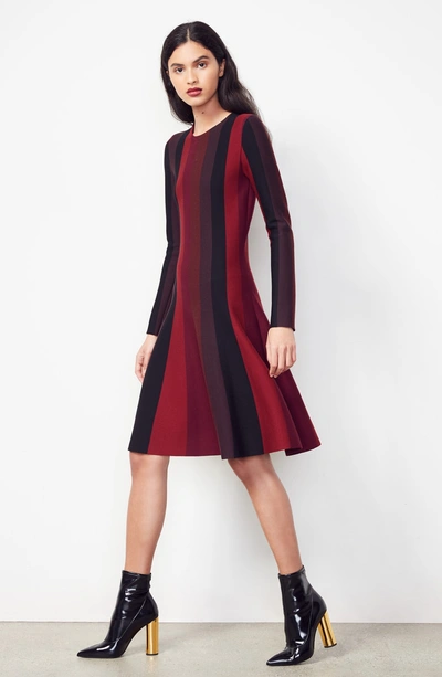 Shop Akris Punto Stripe Wool Dress In Burgundy/ Black Cherry/ Black