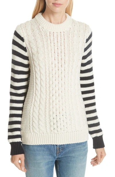 Shop Daughter Behy Aran Stripe Sleeve Wool Sweater In Ecru