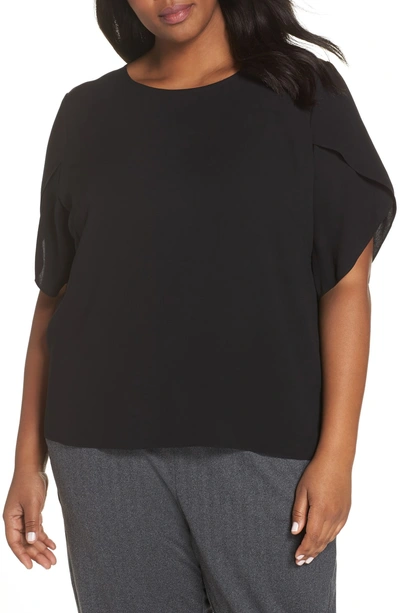 Shop Eileen Fisher Tulip Sleeve Silk Top In Black