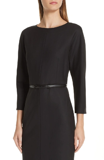 Shop Max Mara Karub Belted Stretch Wool Dress In Black