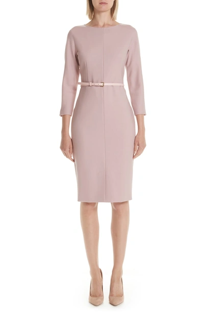 Shop Max Mara Karub Belted Stretch Wool Dress In Nudo