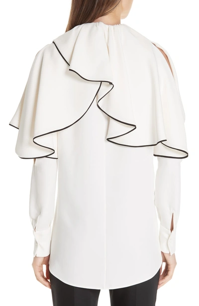 Shop Valentino Silk Ruffle Cold Shoulder Blouse In Ivory/ Black