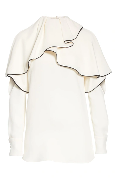 Shop Valentino Silk Ruffle Cold Shoulder Blouse In Ivory/ Black